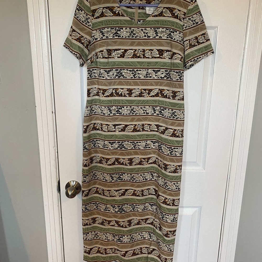 Kathie Lee Striped Green and Brown Women's Dress